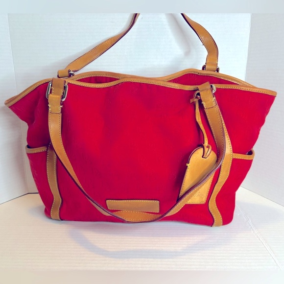 Dooney & Bourke Red and Tan Tote Bag - Picture 2 of 11